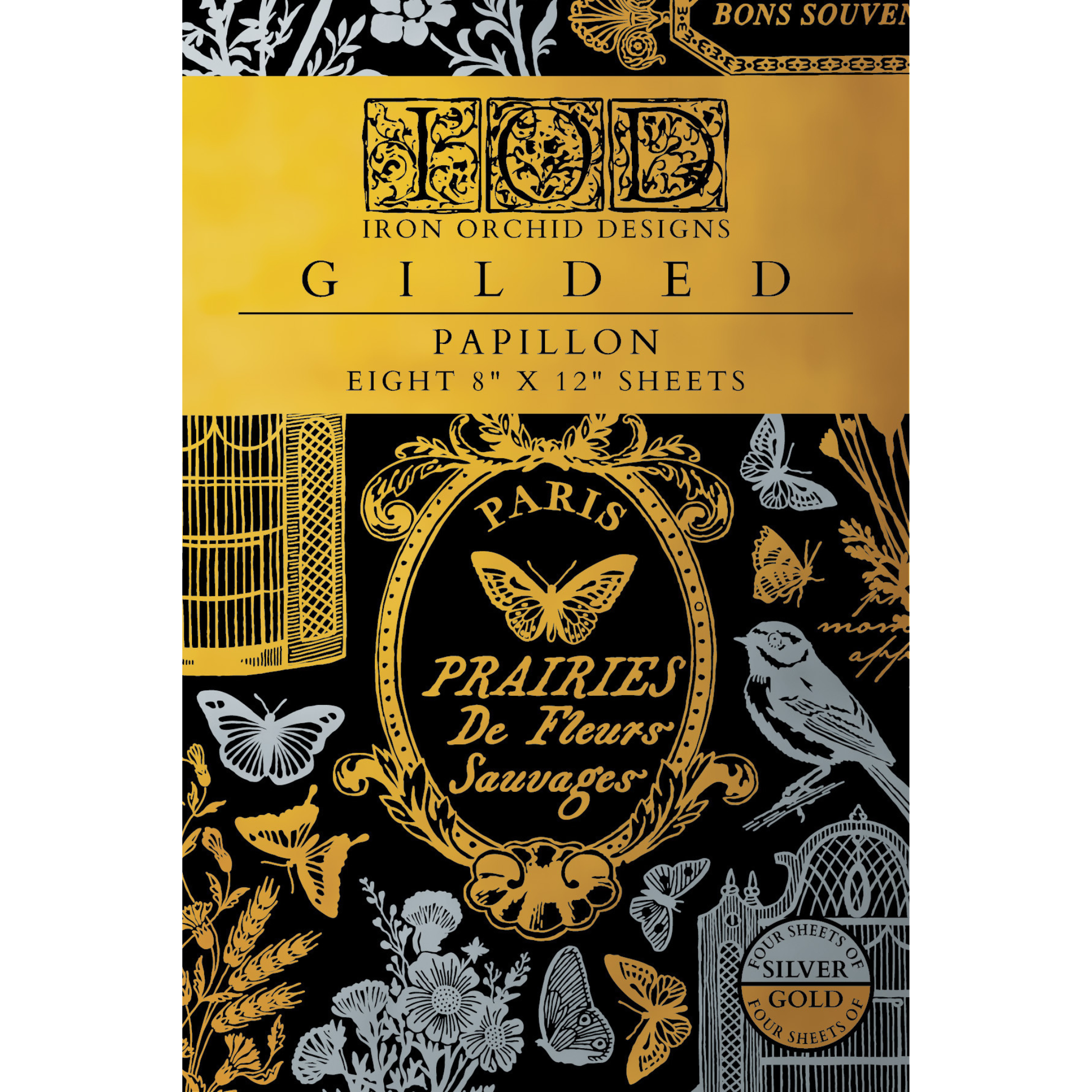 Iron Orchid Designs Gilded Papillon packaging with gold and black design elements.