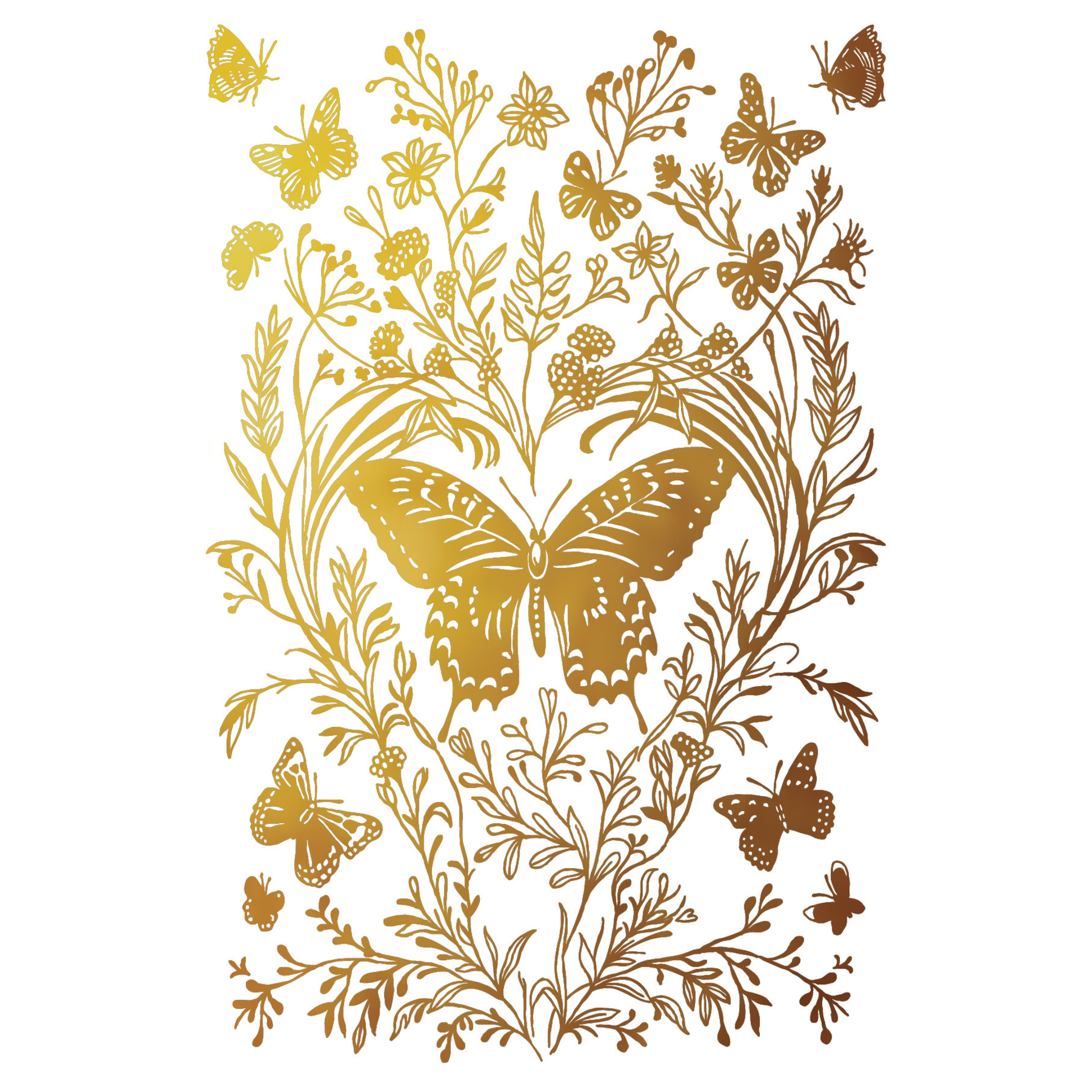Decorative design with butterflies and foliage on a white background