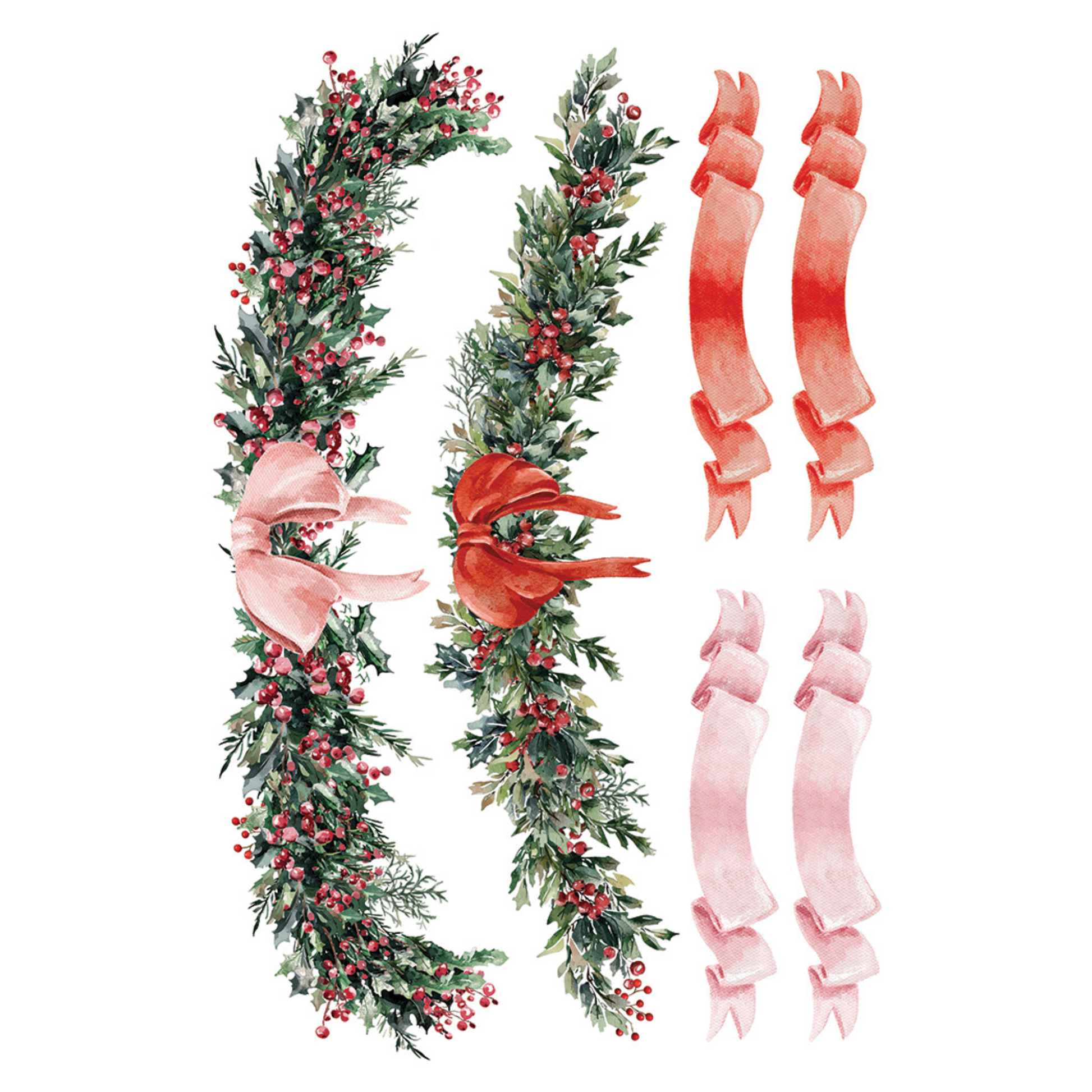 "Partridge Lane" IOD Transfer by Iron Orchid Designs.Pg 4 of 8. Available at Milton's Daughter. Decorative garland with red and pink ribbons.