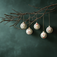 Partridge Lane" IOD Transfer by Iron Orchid Designs - Example Pic 2. Transfer available at Milton's Daughter. Decorative Christmas ornaments hanging from a branch against a dark green background