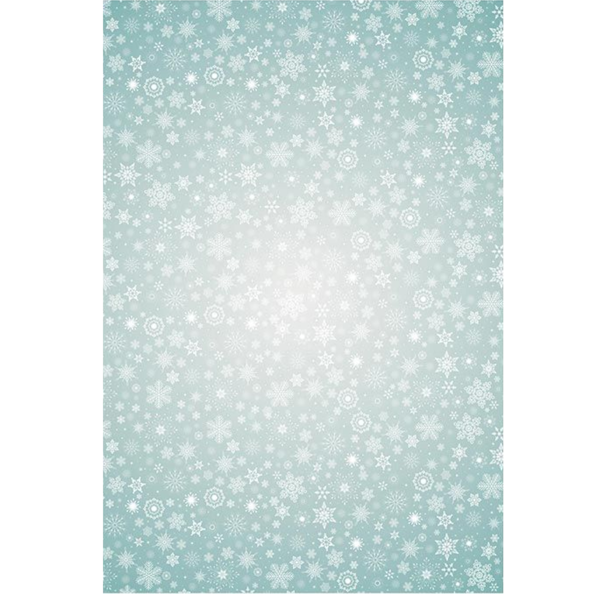 Rice paper design featuring a light blue-green gradient covered in white snowflakes of varying sizes, with a bright white glow in the center.