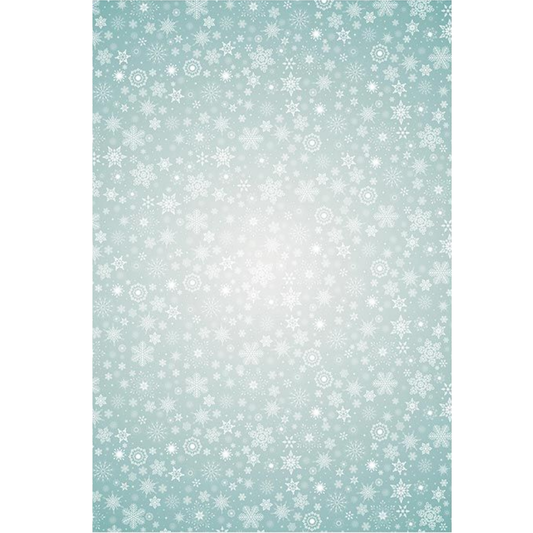 Rice paper design featuring a light blue-green gradient covered in white snowflakes of varying sizes, with a bright white glow in the center.