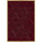 Red damask patterned background with gold border.