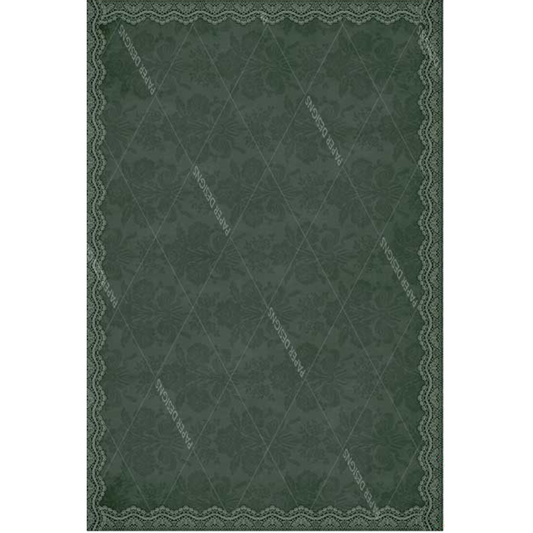 Green damask patterned background paper with lace border.