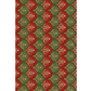 A close-up of a repeating diamond pattern in red and green with small beige floral details.