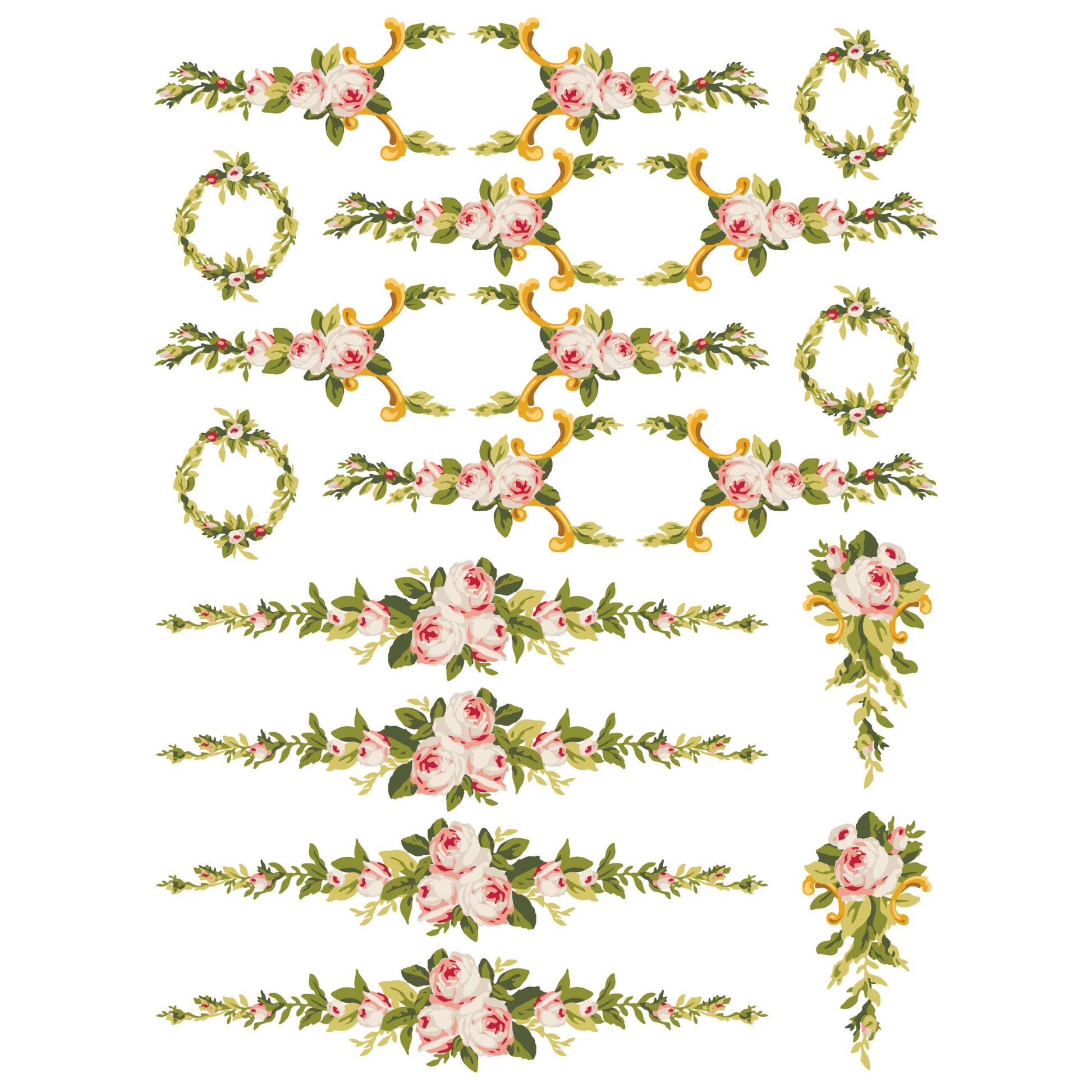 "Petite Fleur Pink" Paint Inlay IOD Furniture Transfer by Iron Orchid Designs.  Four 12" x 16" sheets. Page 1 of 4. Available at Milton's Daughter.