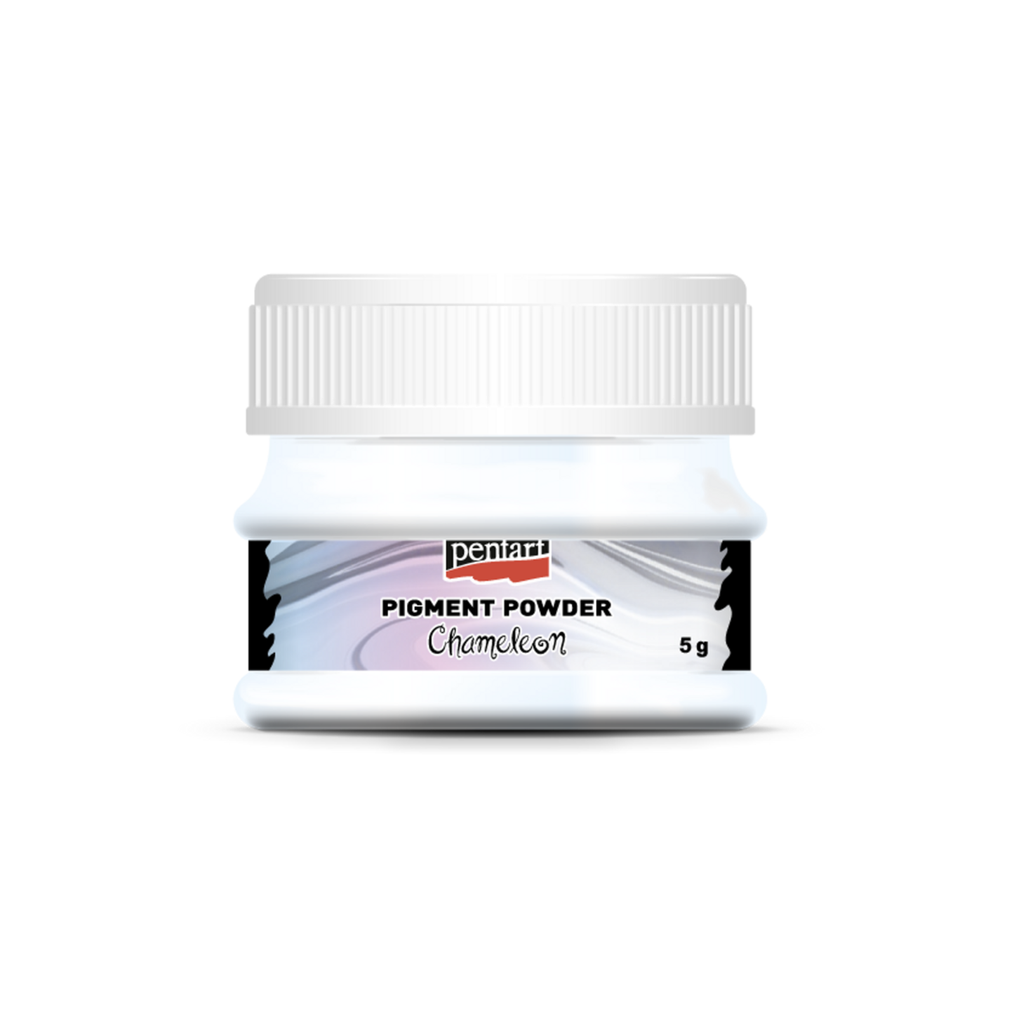 Jar of pigment powder with a white lid on a white background