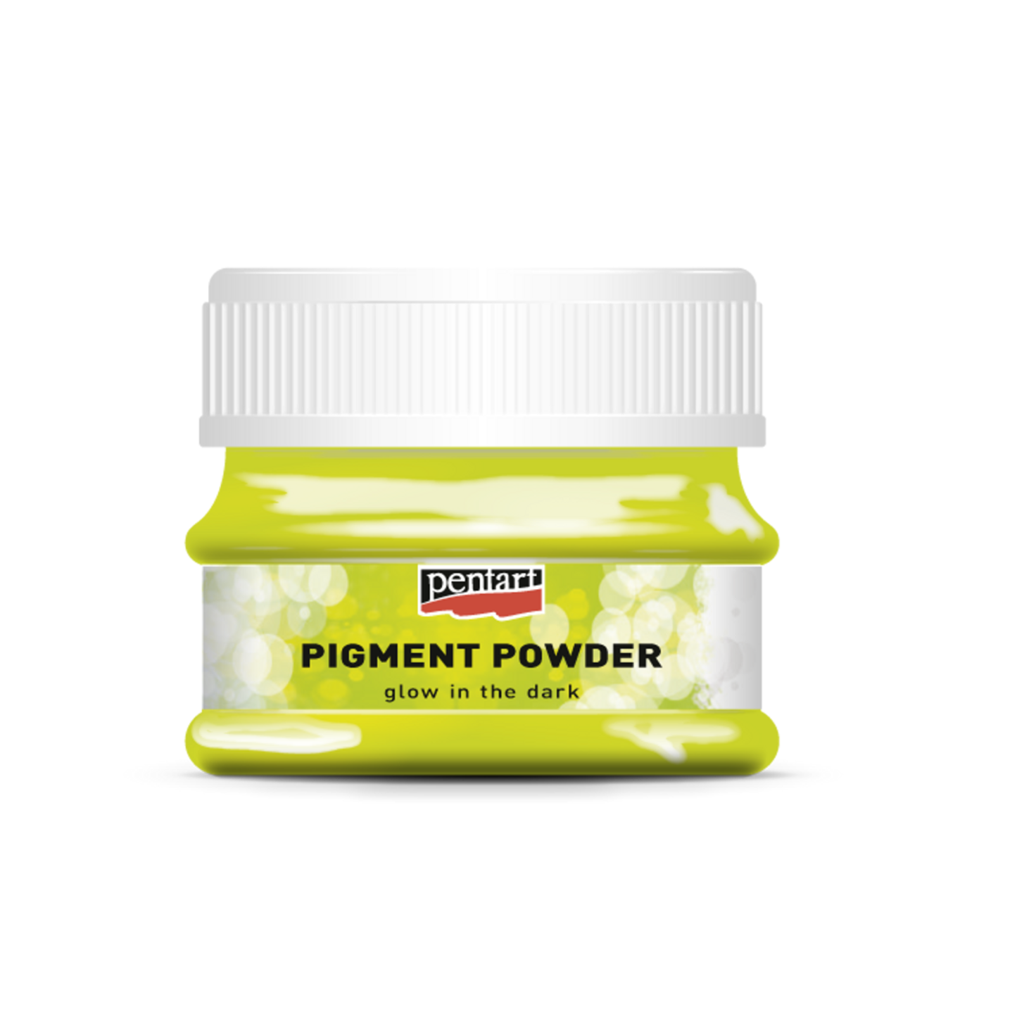 Jar of pigment powder with a white cap on a white background
