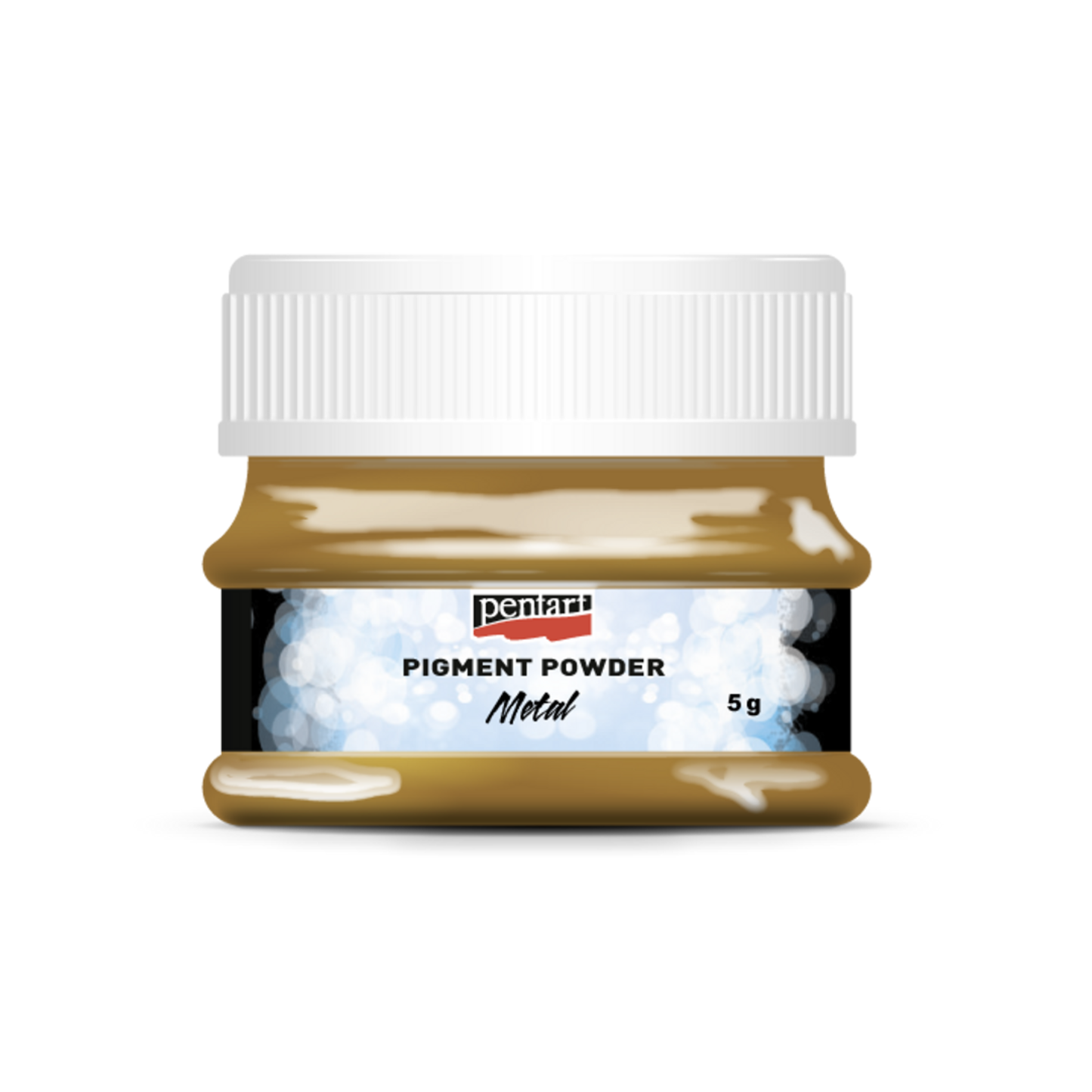 Jar of pigment powder with a white lid on a white background