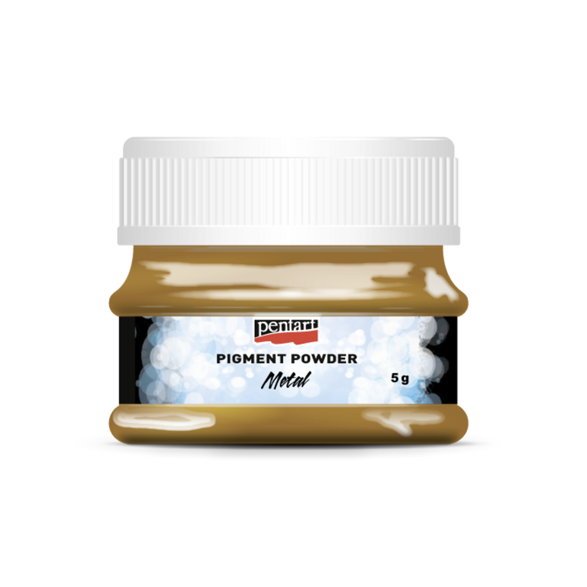 Jar of pigment powder with a white lid on a white background