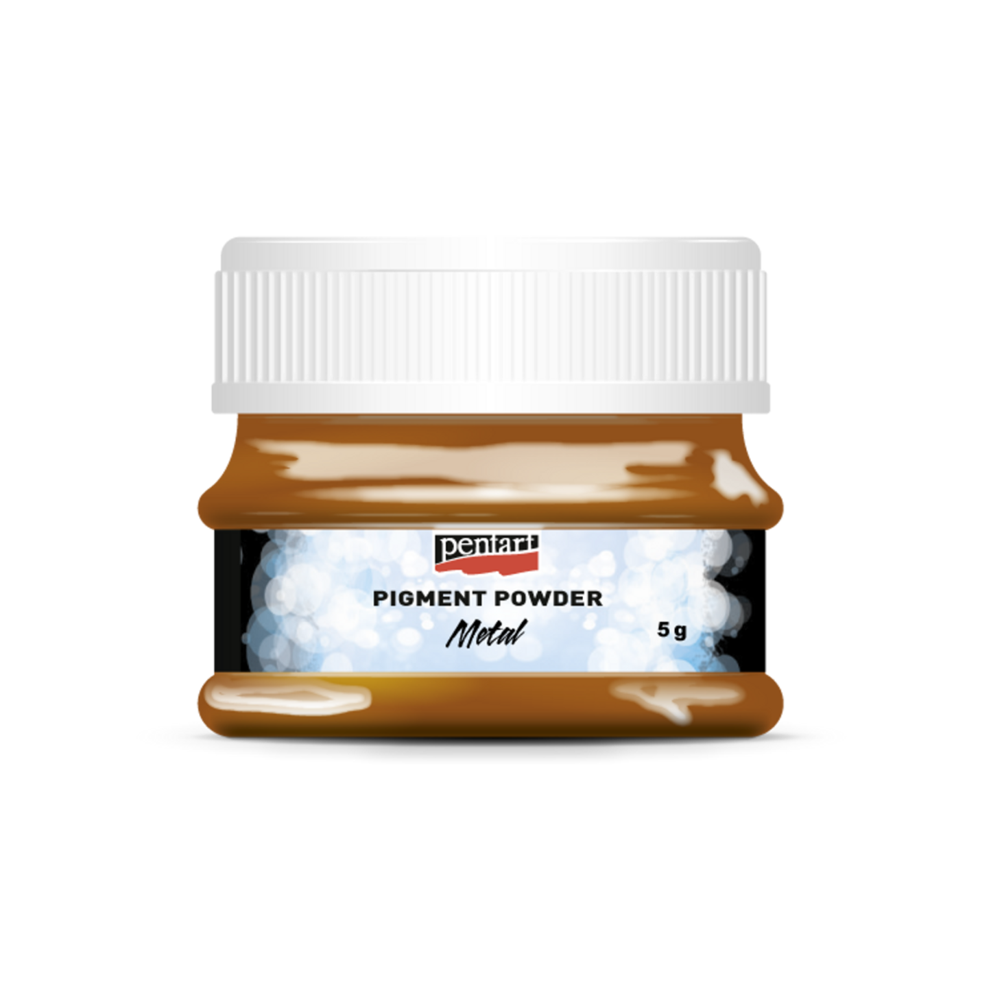 Jar of pigment powder with a white lid on a white background