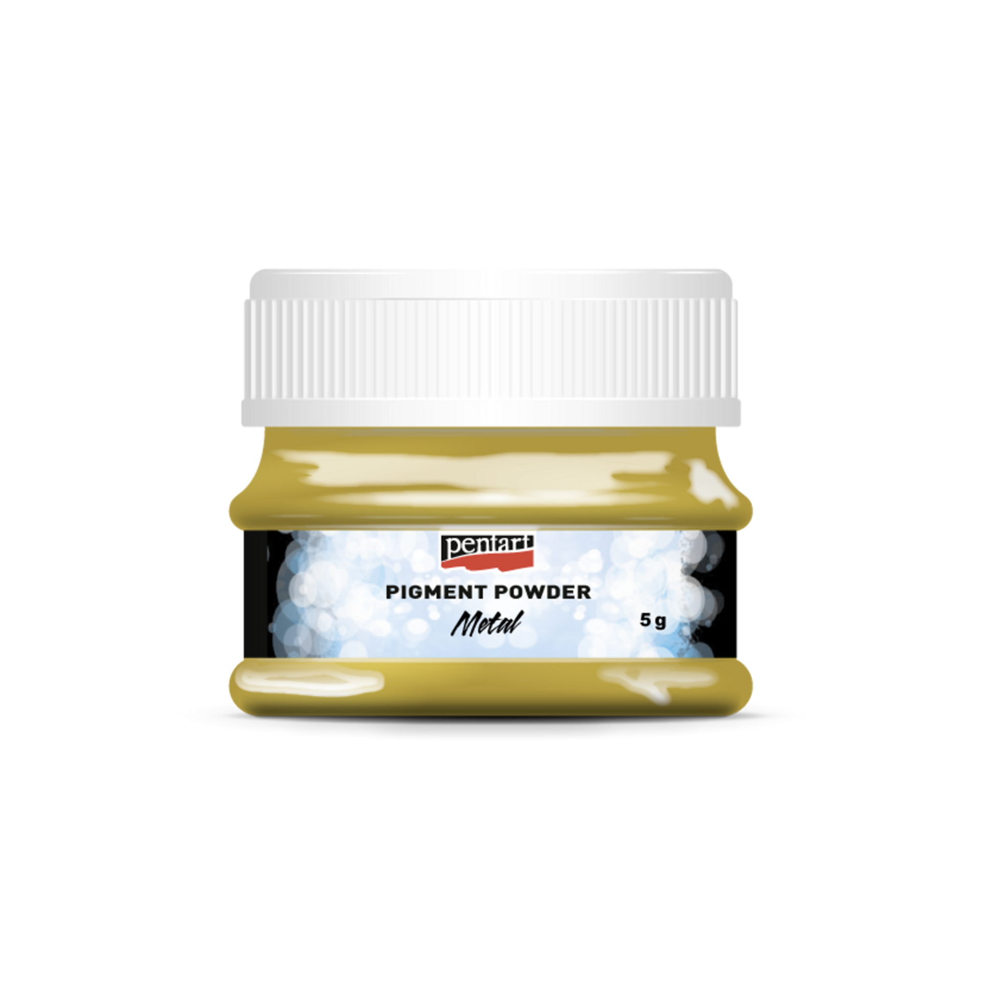 Jar of pigment powder with a white lid on a white background