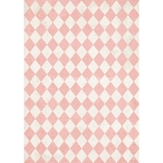 Pink and white diamond checkered pattern on a white background