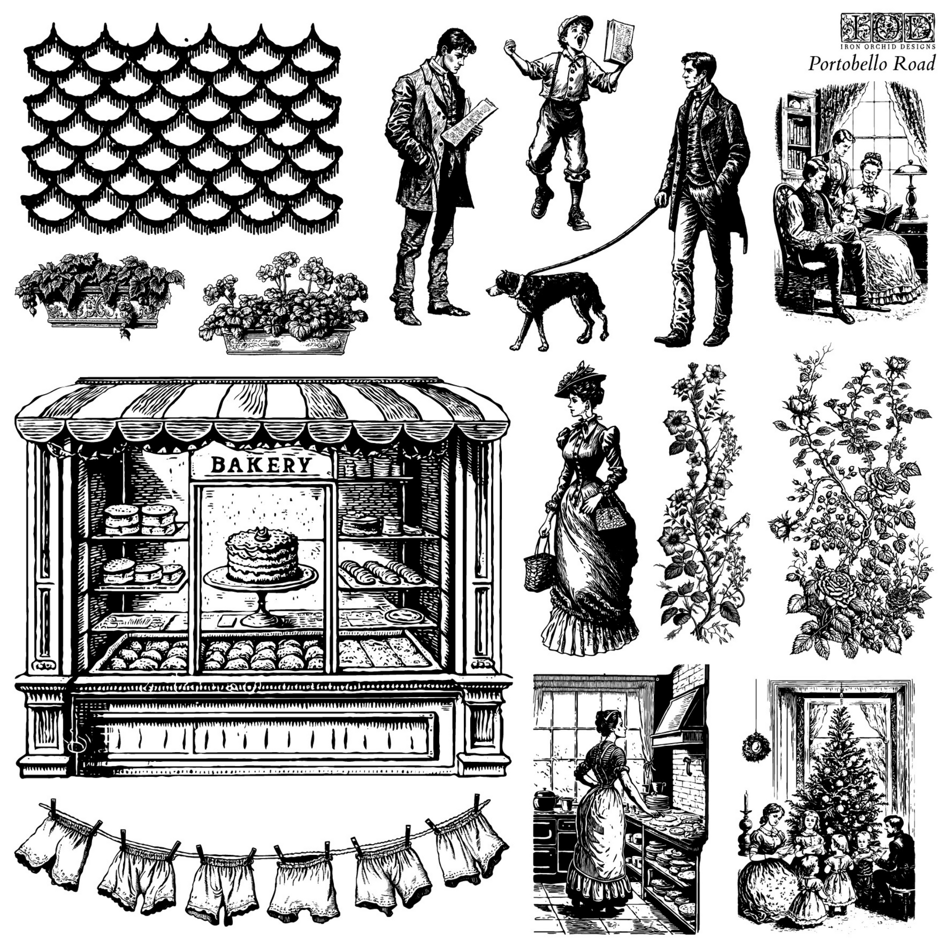 "Portobello Road" IOD Stamps by Iron Orchid Designs. Sheet 2 of 2 sheet stamp set available at Milton's Daughter.