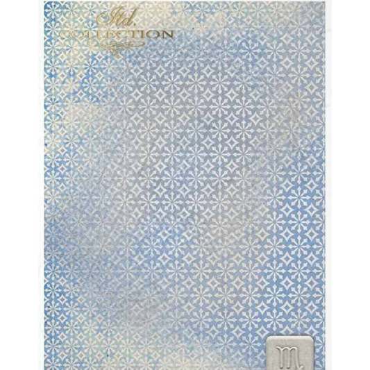Textured paper with snowflake pattern on disressed blue background.