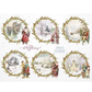 Set of Christmas-themed illustrations with Santa Claus and winter scenes, surrounded by decorative wreaths.