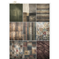 9 image paper with a variety of quilt and textile patterns in earthy tones.