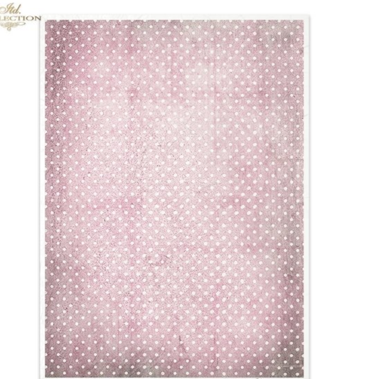Distressed pink paper with white polka dots.