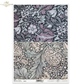 Decorative paper featuring William Morris-style floral and leaf patterns stacked vertically. The top pattern is in muted gray, white, blue and dusty mauve tones, while the bottom pattern is in muted blue, beige, and gray tones.