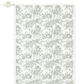 Floral patterned toile style paper in dark green with a white background.