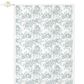 Floral patterned toile style paper in china blue on white background.
