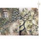 2 images-Watercolor painting of a window with ivy plus autum leaves.