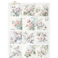 Sheet of twelve floral squares with pink and white flowers on a white background.