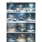 Collection of winter scenes with snowy landscapes and moonlit nights.