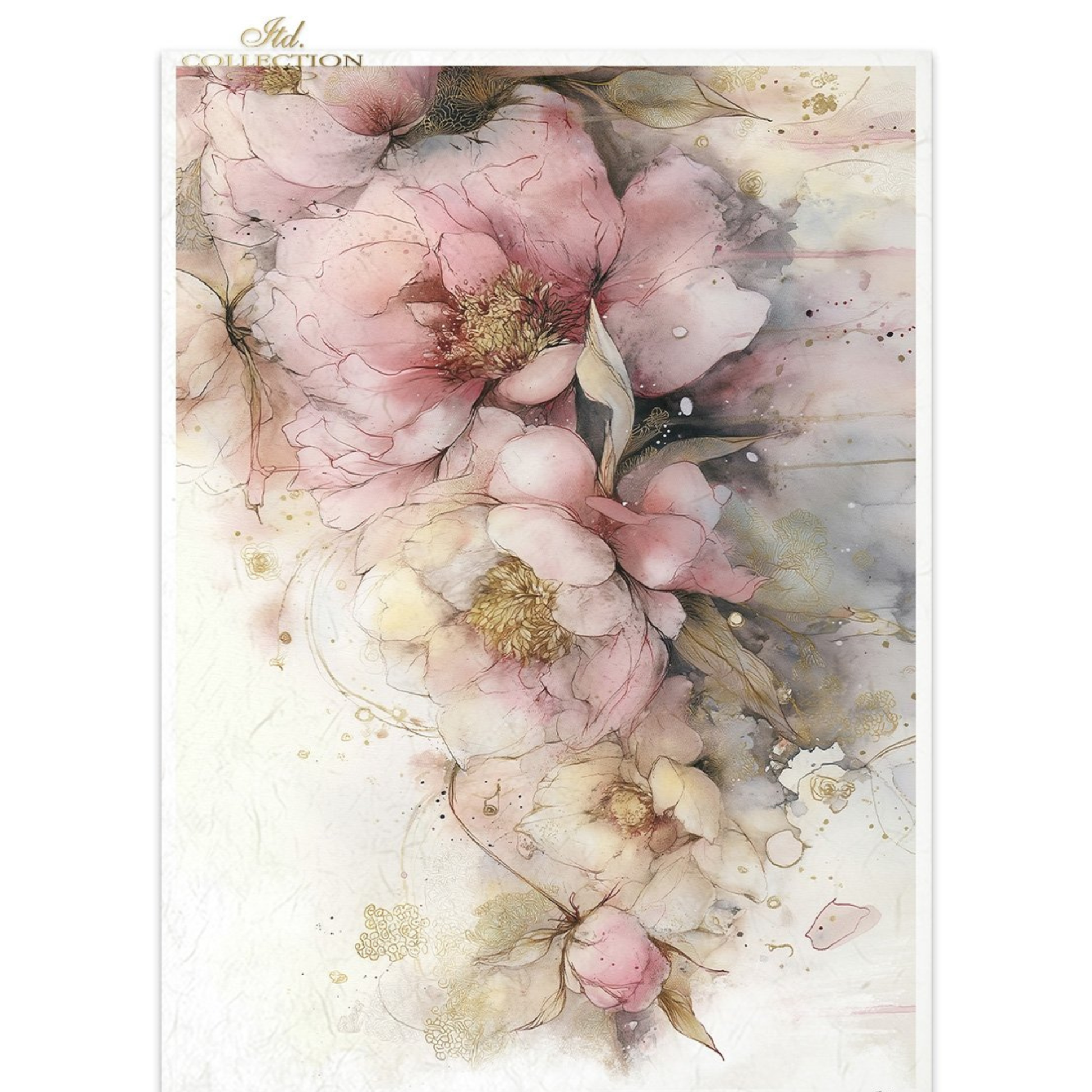 Floral design with pink and white flowers on a light background.
