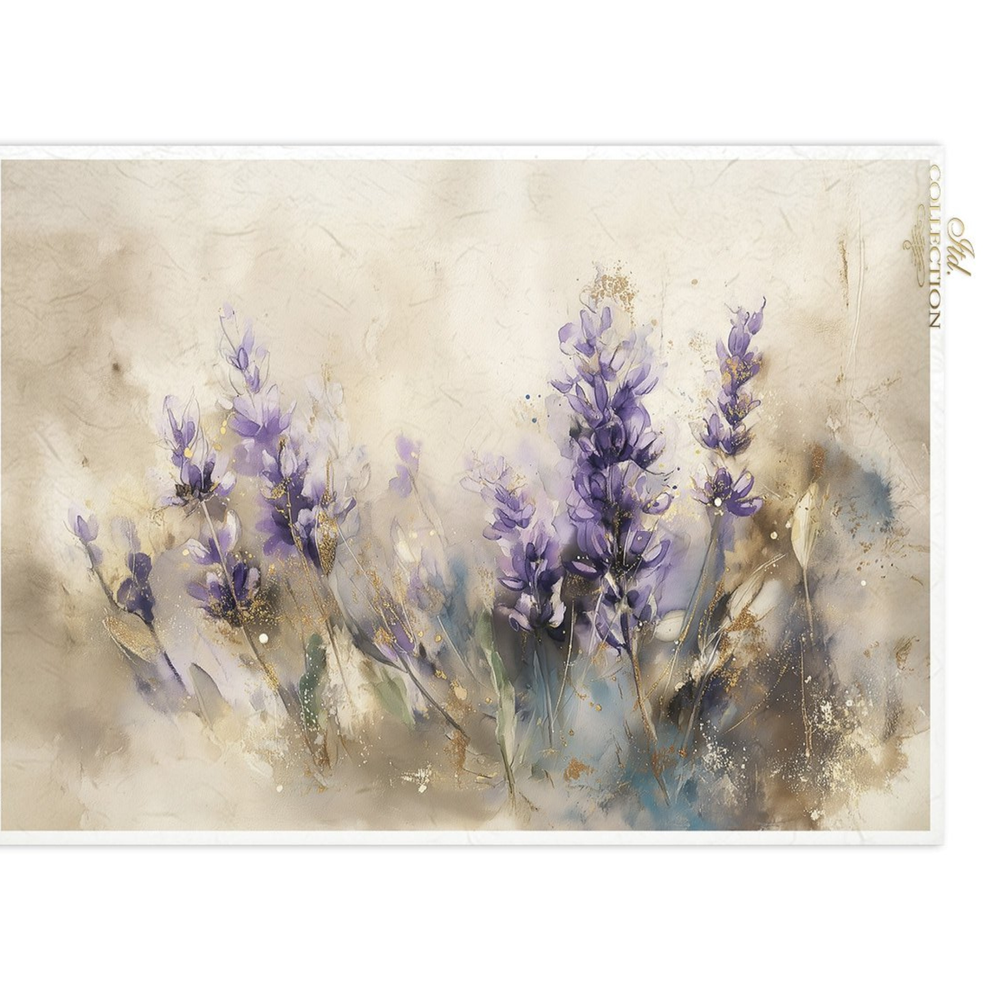Artistic depiction of lavender flowers on a textured beige background.