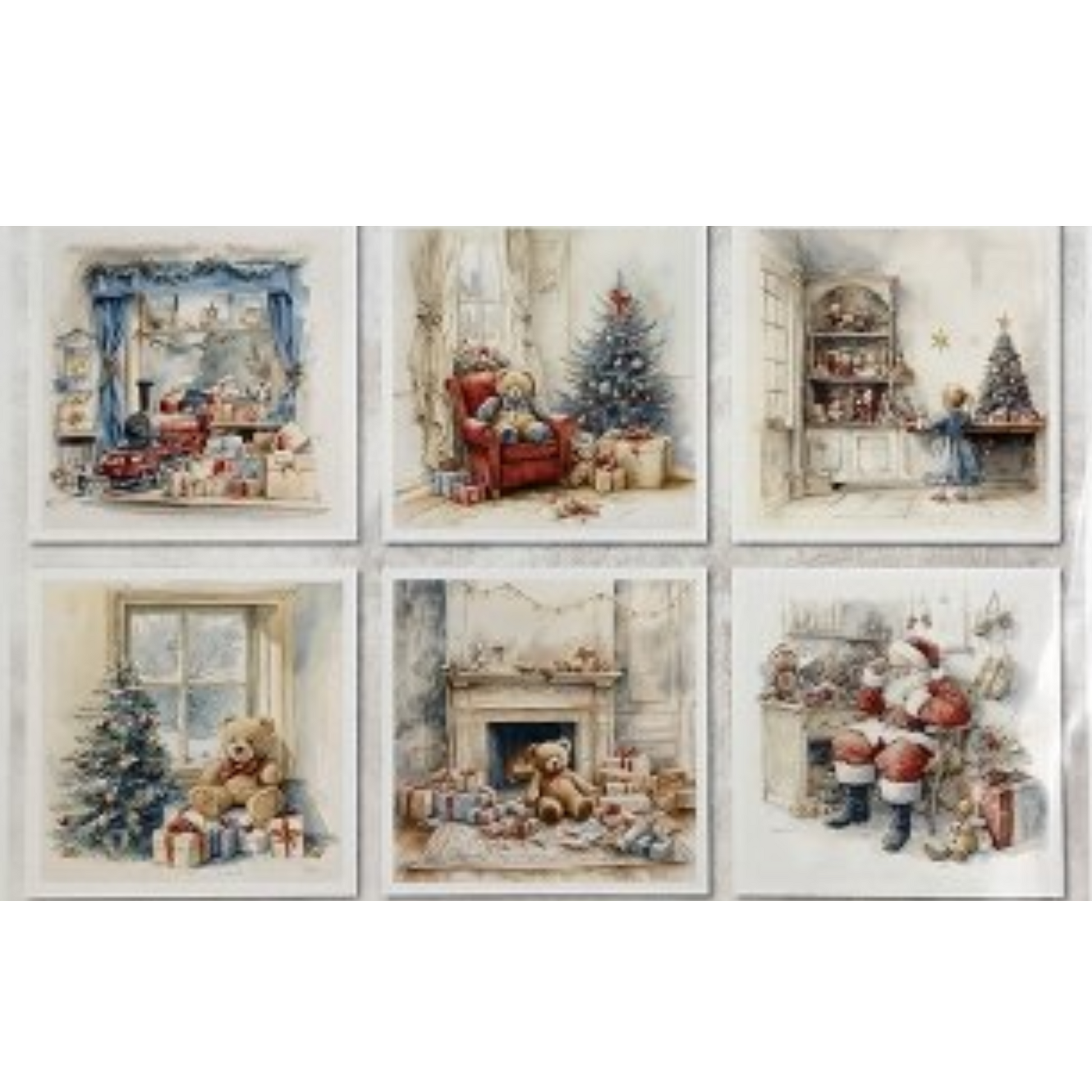 "Holiday Toys & Bears" mini rice paper set by ITD Collection. Six sheet detail.