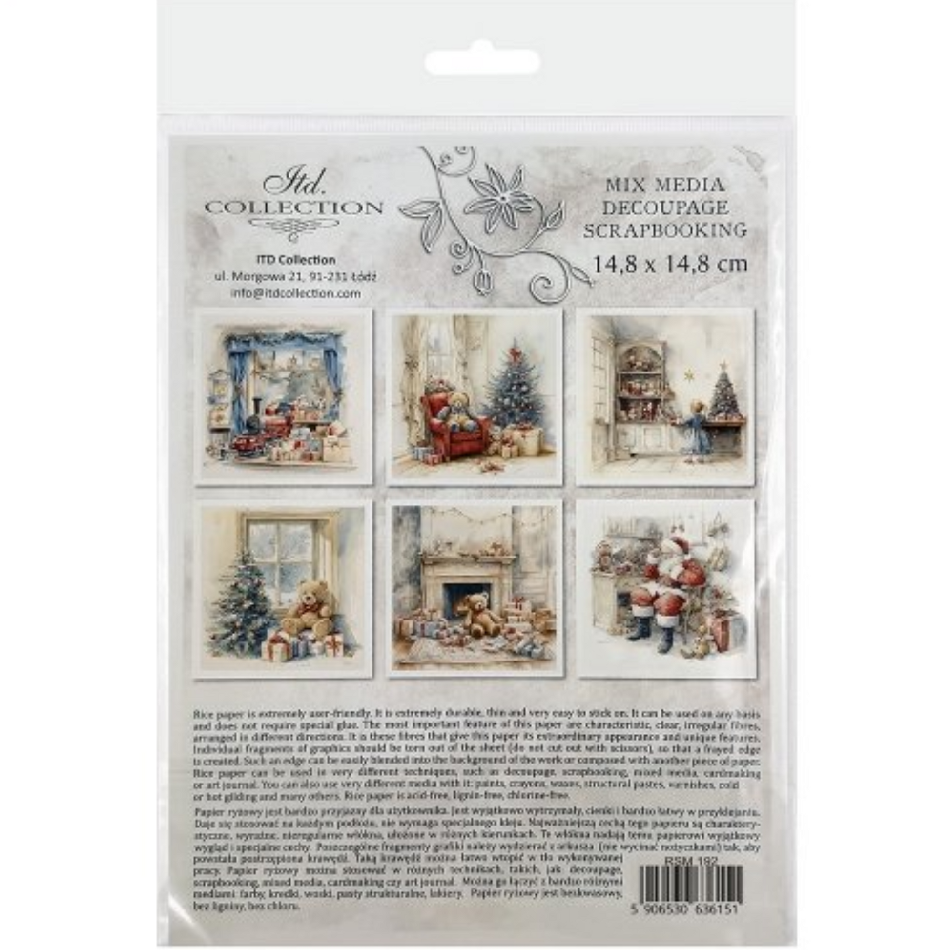 "Holiday Toys & Bears" mini rice paper set by ITD Collection. Back cover.