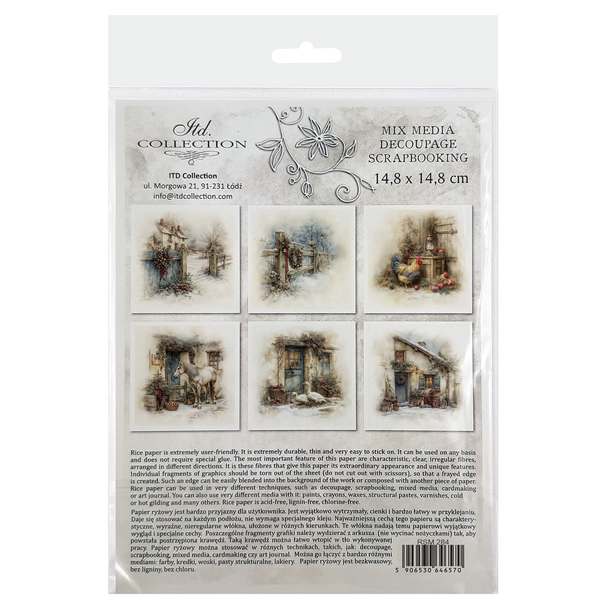 Cottage Christmas - Mini Rice Paper Set from ITD Collection. Back Cover