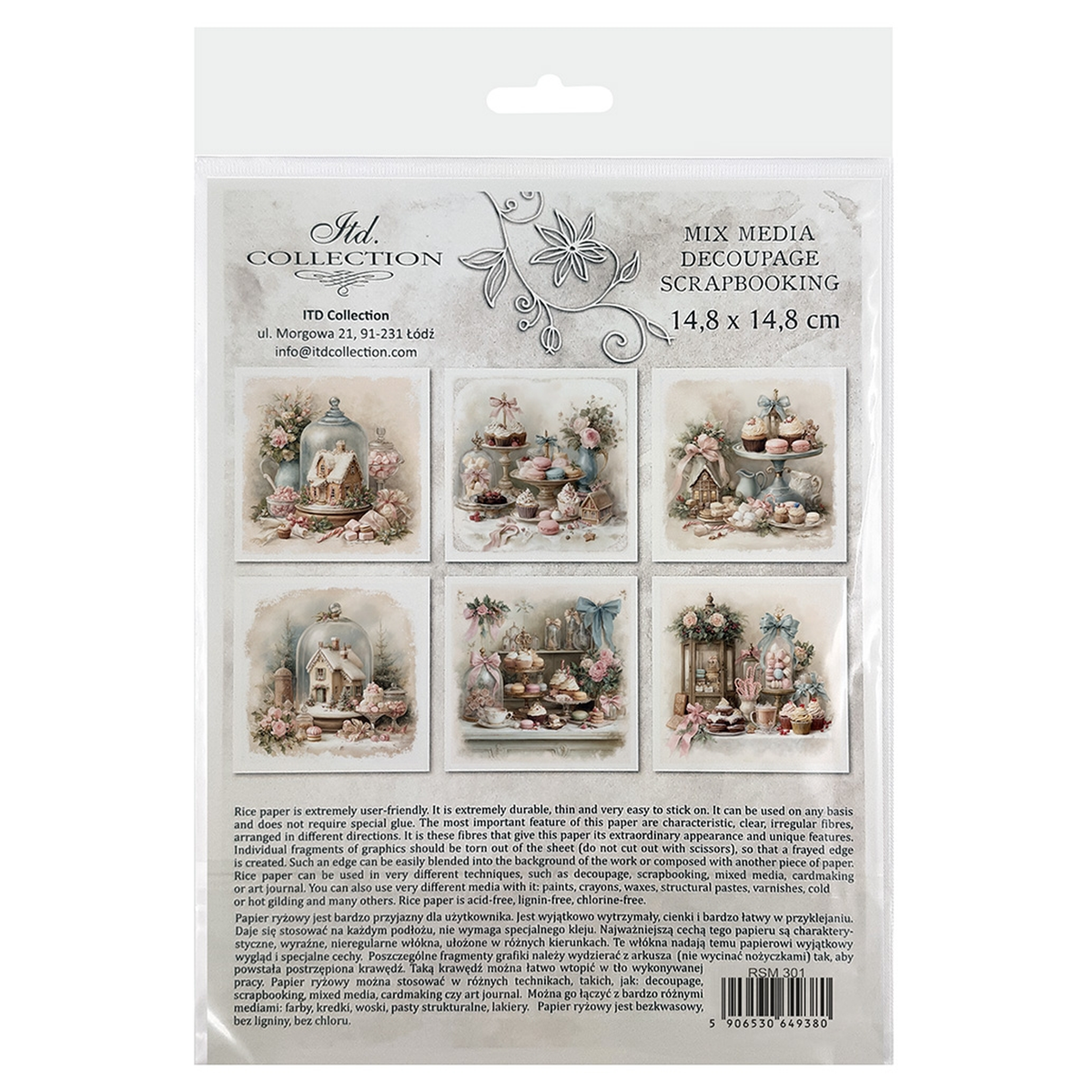 Confectionary Christmas Mini Rice Paper Set by ITD Collection. Back Cover.