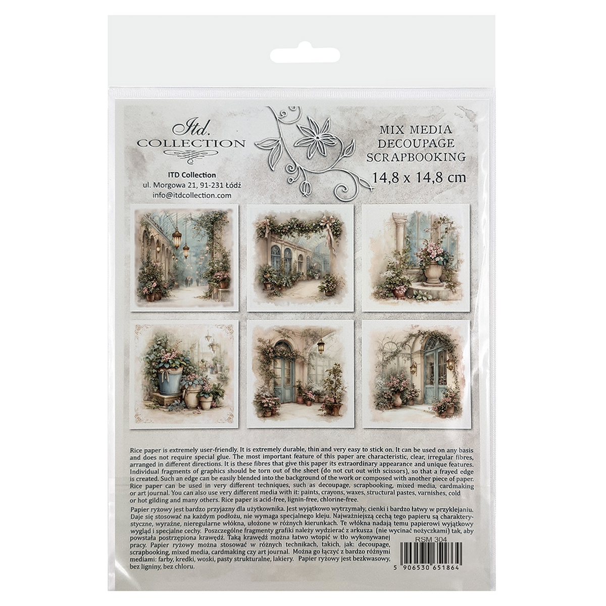 Christmas Garden Blooms Mini Rice Paper Set from ITD Collection; back cover.