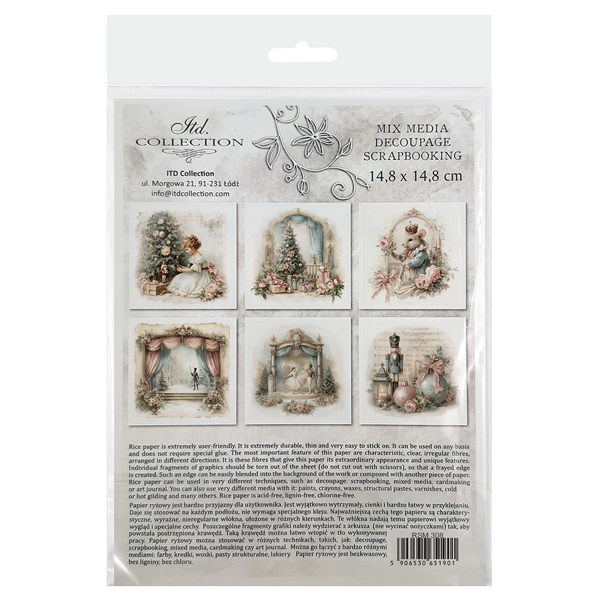 Nutcracker Christmas Mini Rice Paper Set by ITD Collection-back cover.