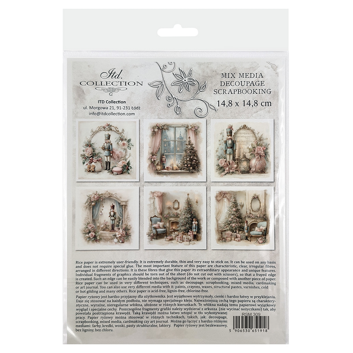 Toy Soldier Christmas Mini RIce Paper Set by ITD Collection. Back Cover.