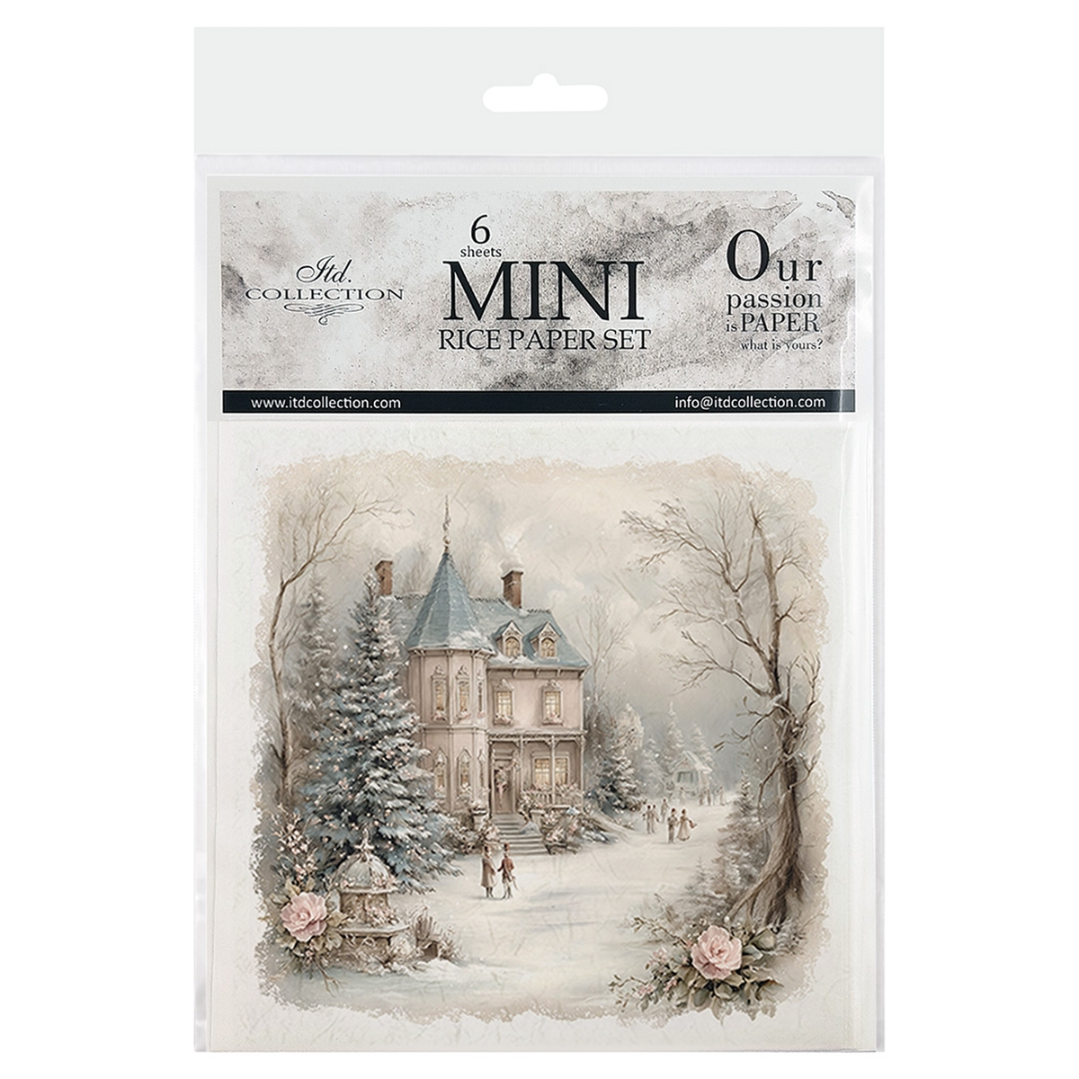 Victorian Snow Village Mini Rice Paper Set from ITD Collection. Front cover.