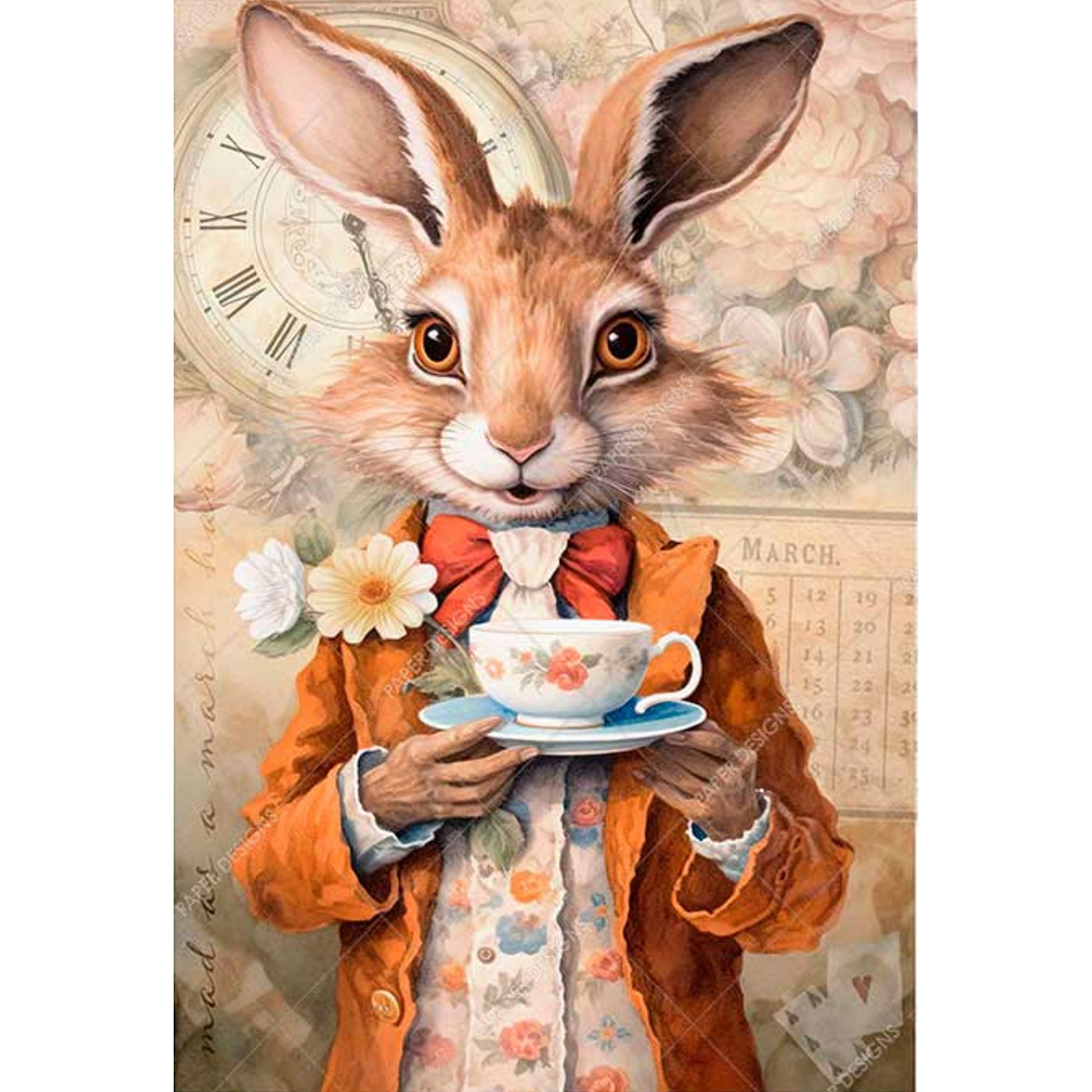 "Rabbit With His Tea" decoupage rice paper by Paper Designs. Available at Milton's Daughter.