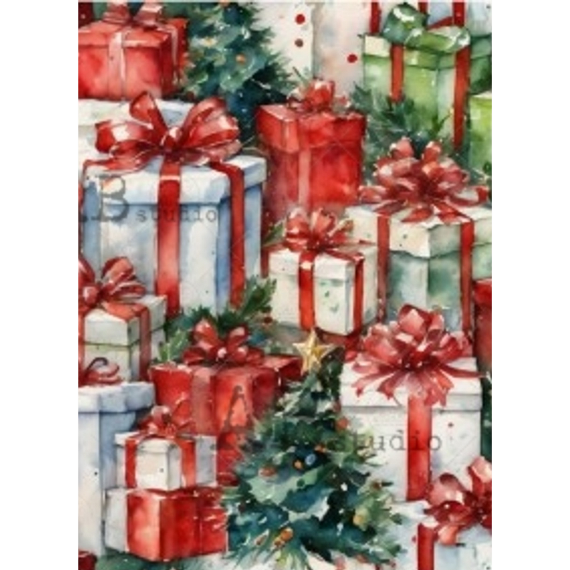 "Red & Green Gift Boxes" decoupage rice paper by AB Studio. Available at Milton's Daughter.