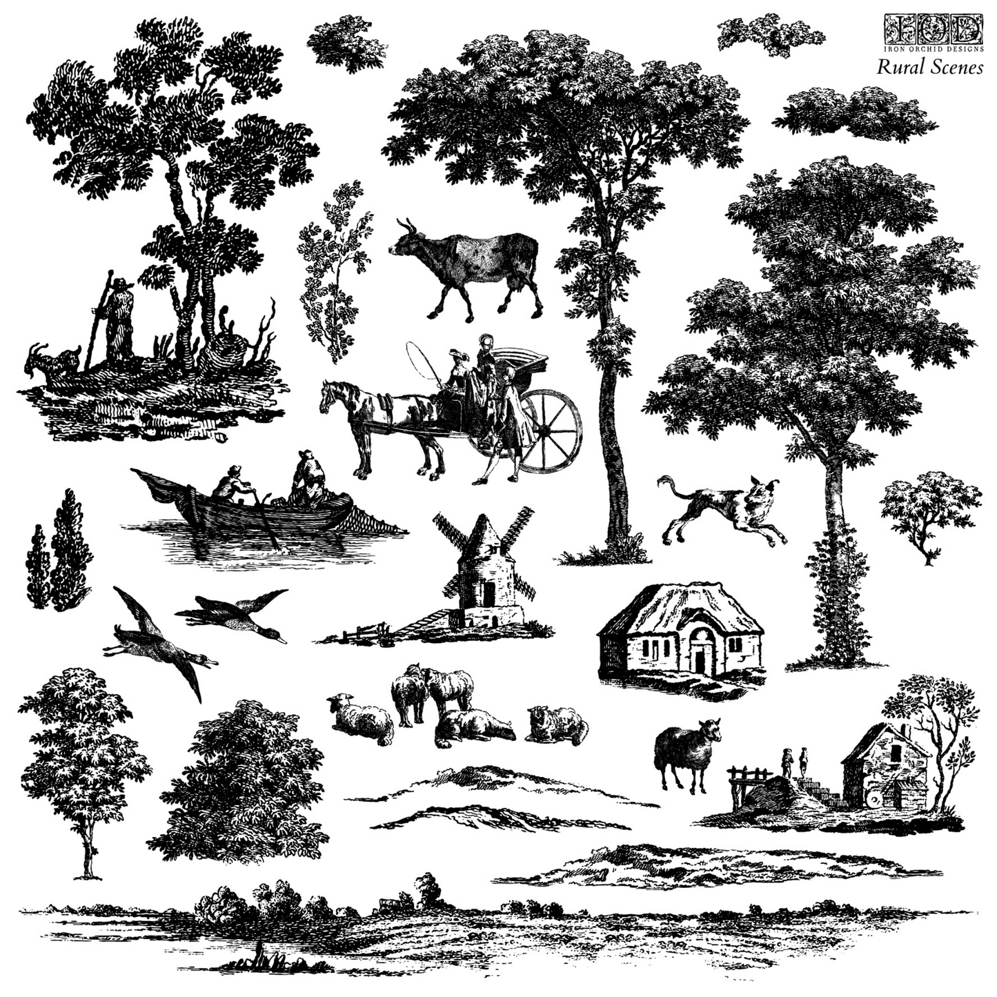 "Rural Scenes" IOD 2 sheet stamp by Iron Orchid Designs. Sheet 1 of 2. Available at Milton's Daughter.