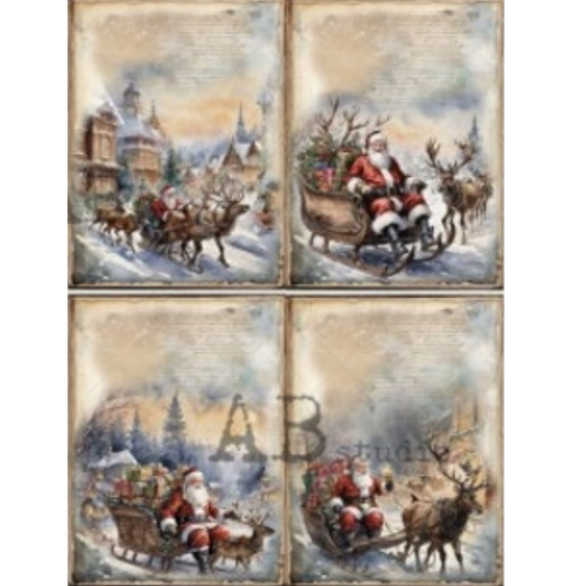 "Santa In His Sleigh 4 Pack" decoupage paper by AB Studio. Available at Milton's Daughter.