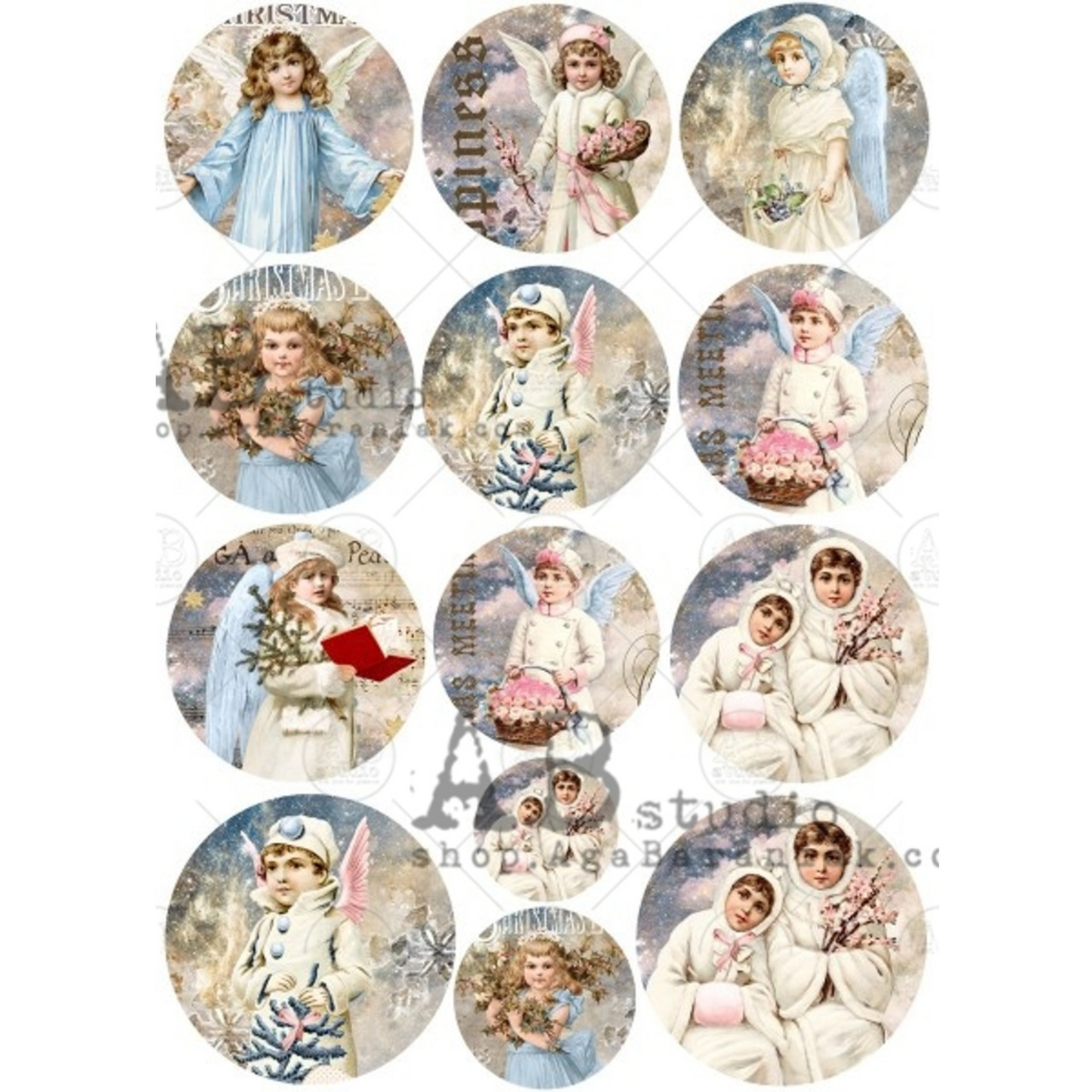 "Shabby Winter Children Round Scenes" decoupage rice paper by AB Studio. Available at Milton's Daughter.