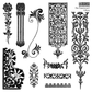 Collection of decorative flourishes, book plates and ornaments on a white background