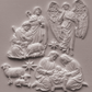 Castings of IOD Mold SIlent Night, featuring nativity scenes with Mary, Joseph, baby Jesus, sheep, and two angels on a textured light gray background.