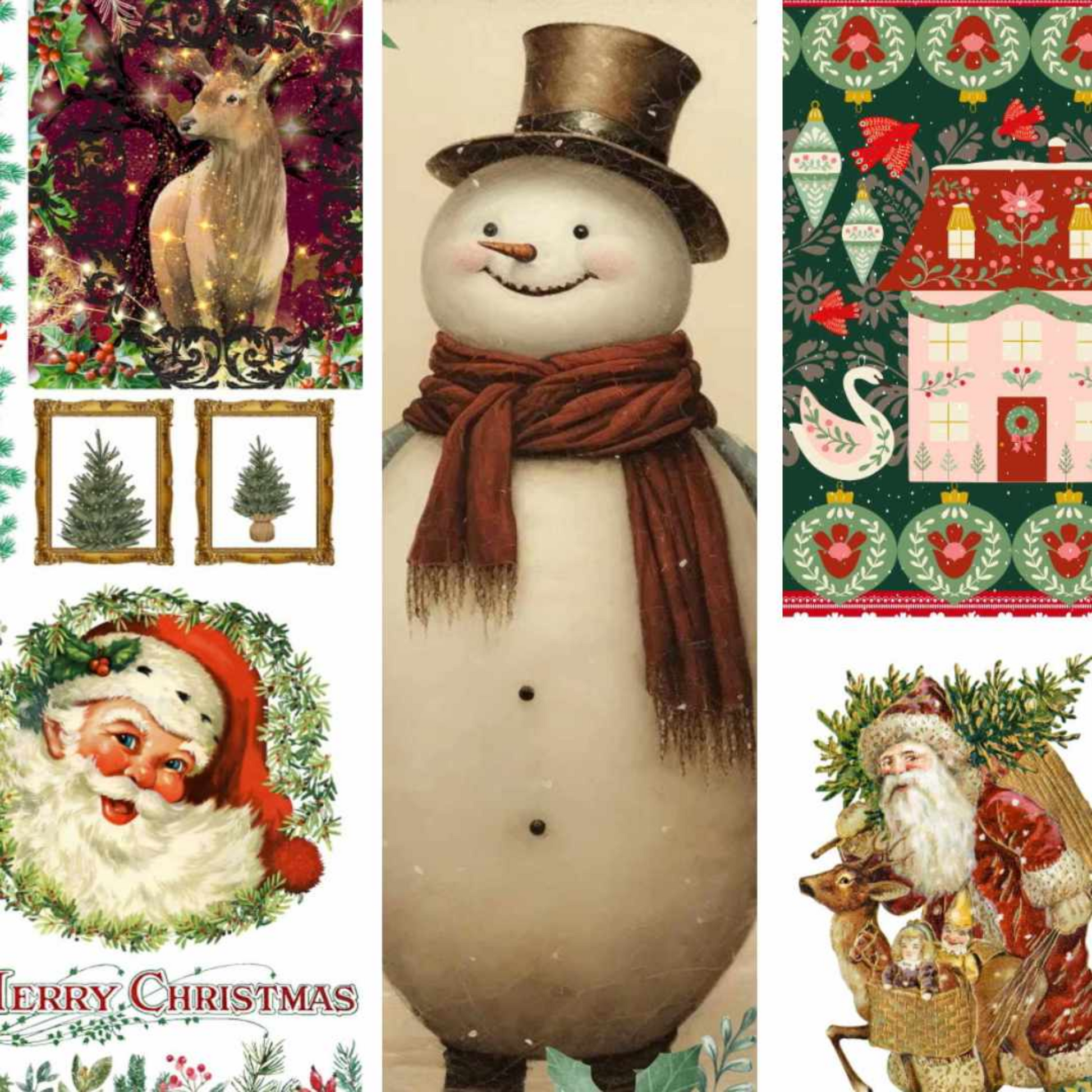 "Snow Time Like Christmas" 3 sheet decoupage paper set by Made By Marley. Combo photo. Available at Milton's Daughter.