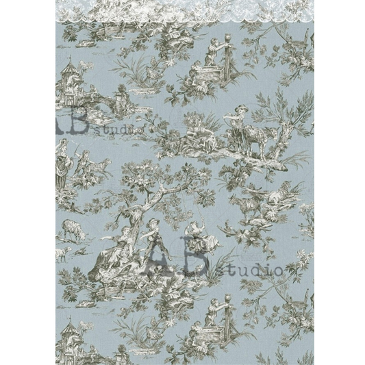 "Soft Blue Toile" decoiupage rice paper by AB Studio. Available at Milton's Daughter.