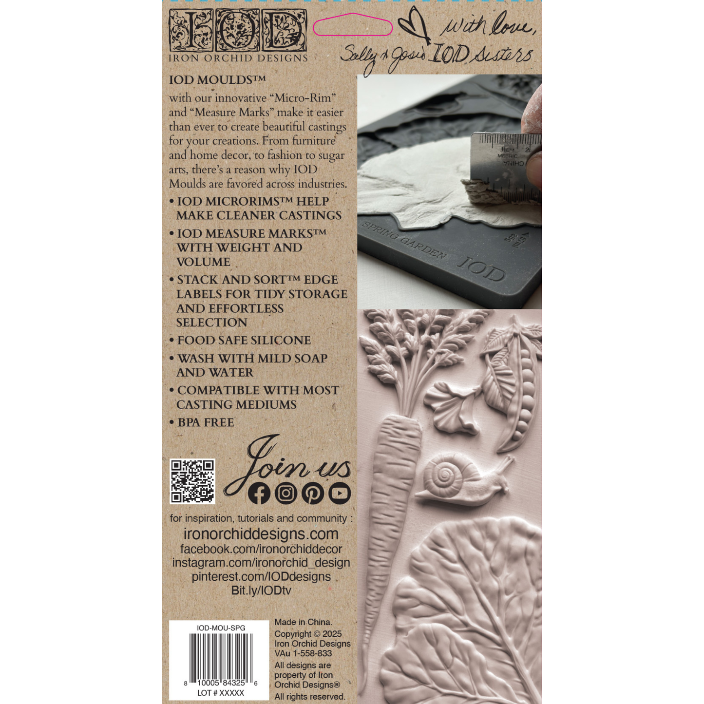 Iron Orchid Designs "Spring Garden" silicone mold packaging with text and product image on a white background