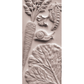 Decorative tile with castings of leaves, a snail, and other natural elements on a beige background.