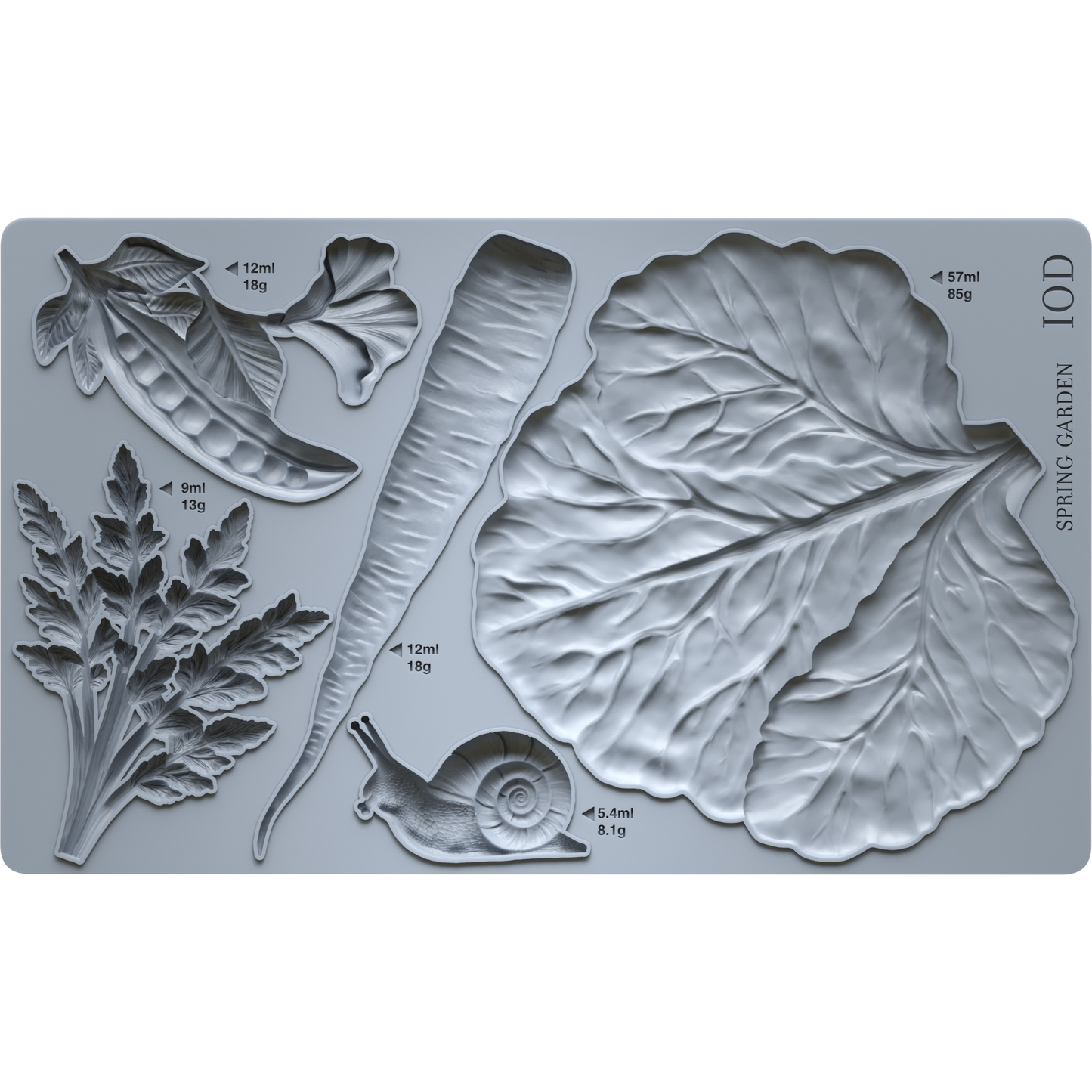 Silicone mold with various leaf and plant designs on a gray background